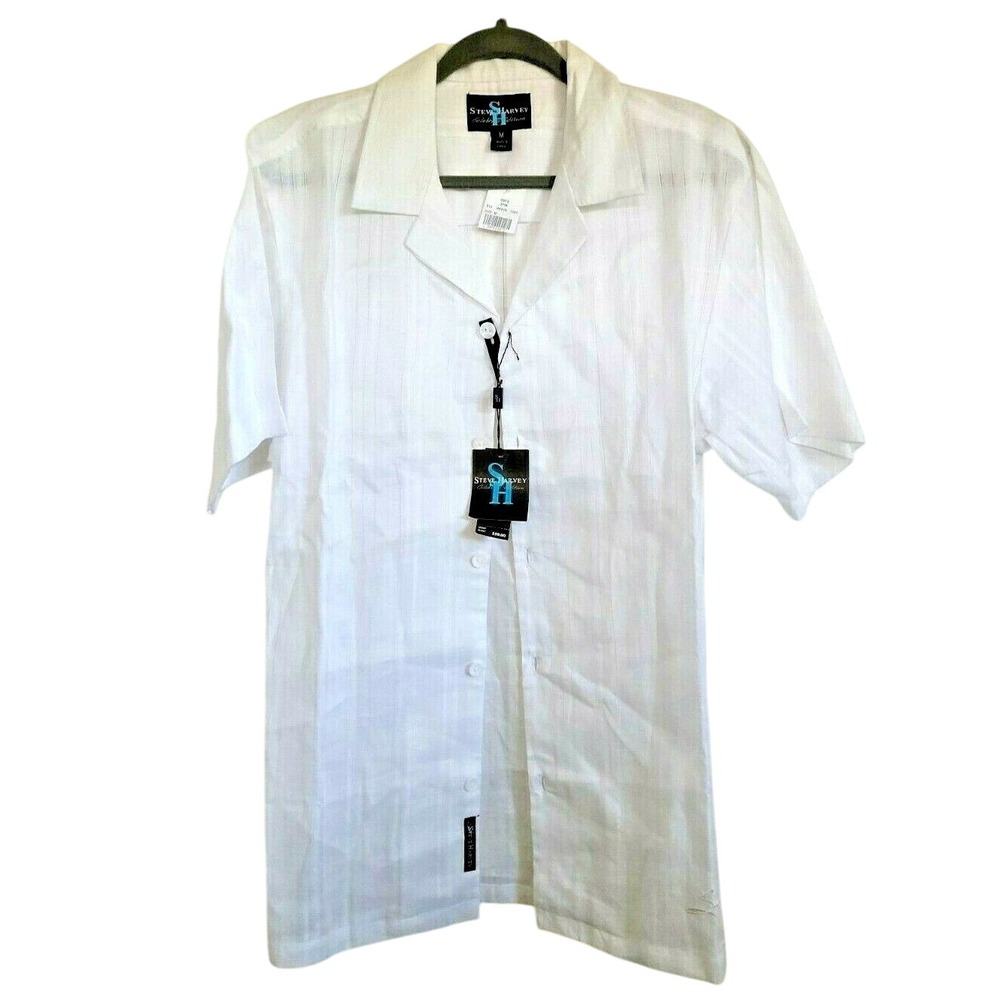 Steve Harvey Celebrity Edition Men's Medium White Short Sleeve Linen Shirt NWT‎